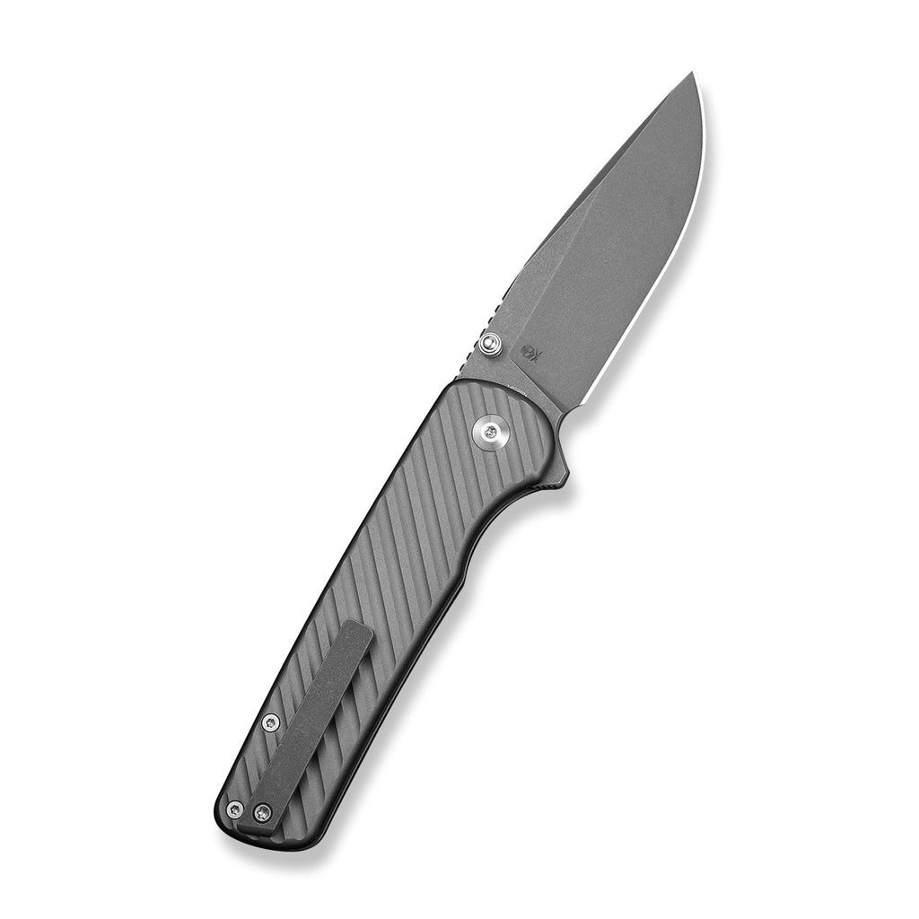 CIVIVI Iron Tide Flipper & Thumb Stud & Button Lock Knife Gray Aluminum Handle (3.24" Gray Stonewashed 14C28N Blade) C25011-3