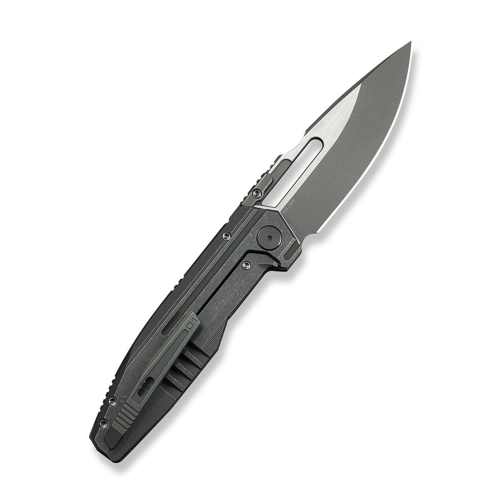 WEKNIFE Reveille Thumb Hole & Thumb Stud Knife Olive Gray Titanium Handle (3.83" Gray Stonewashed Bohler M390 Blade, Satin Flat) WE23057-2