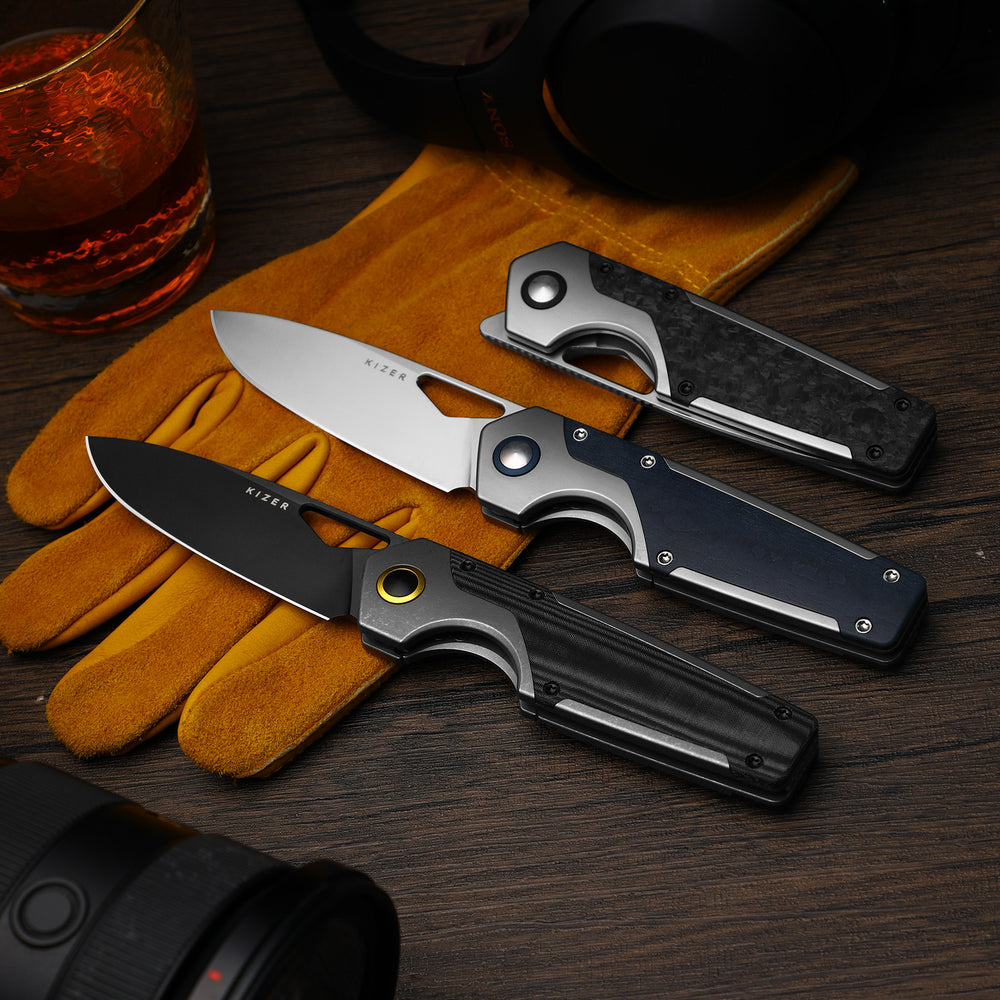KIZER CUTLERY Serpentine | Elmax | Titanium & Micarta | Matte DLC Ultra