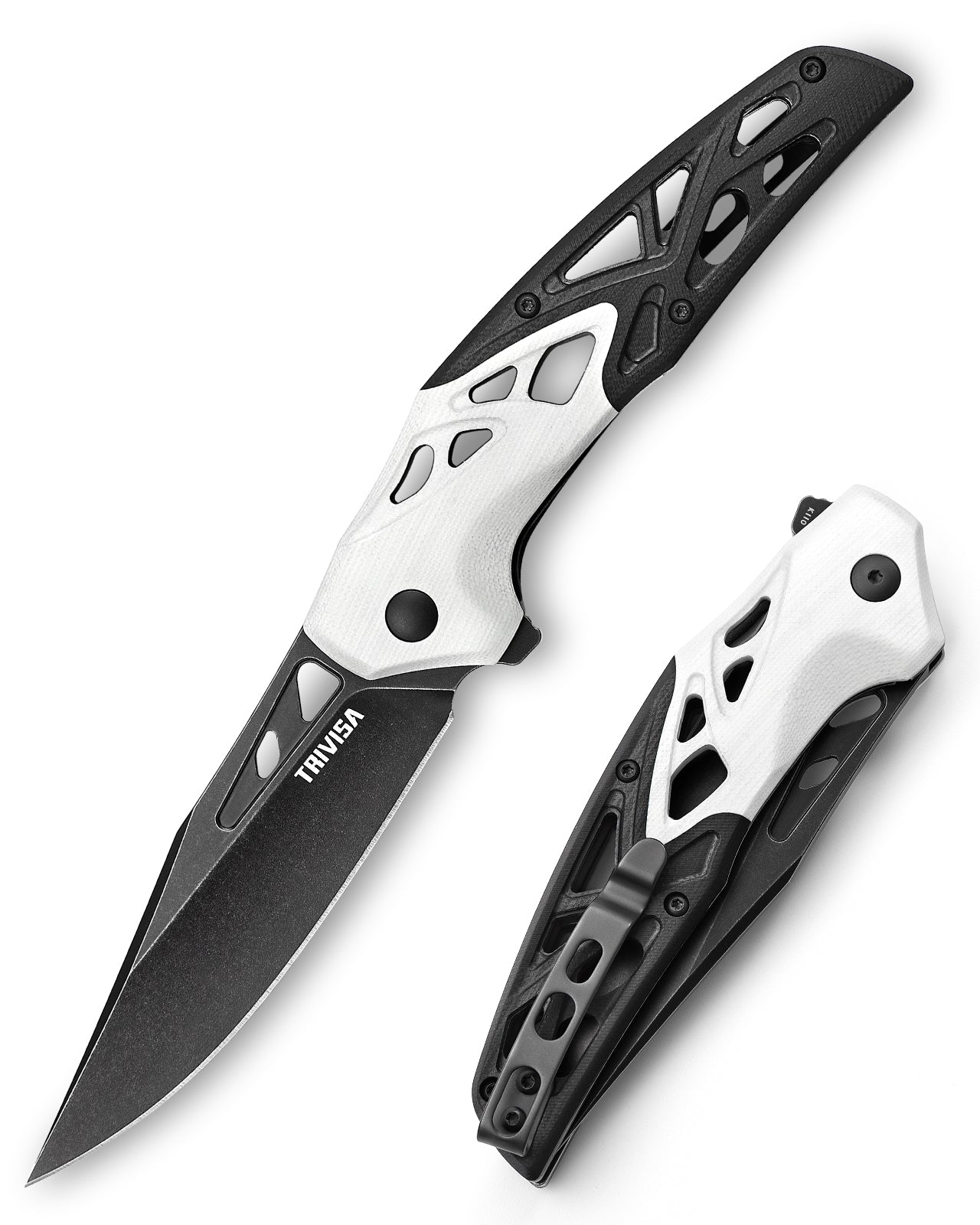 TRIVISA Leo-03BW Liner Lock,3.74" K110 Steel,G10 Handle