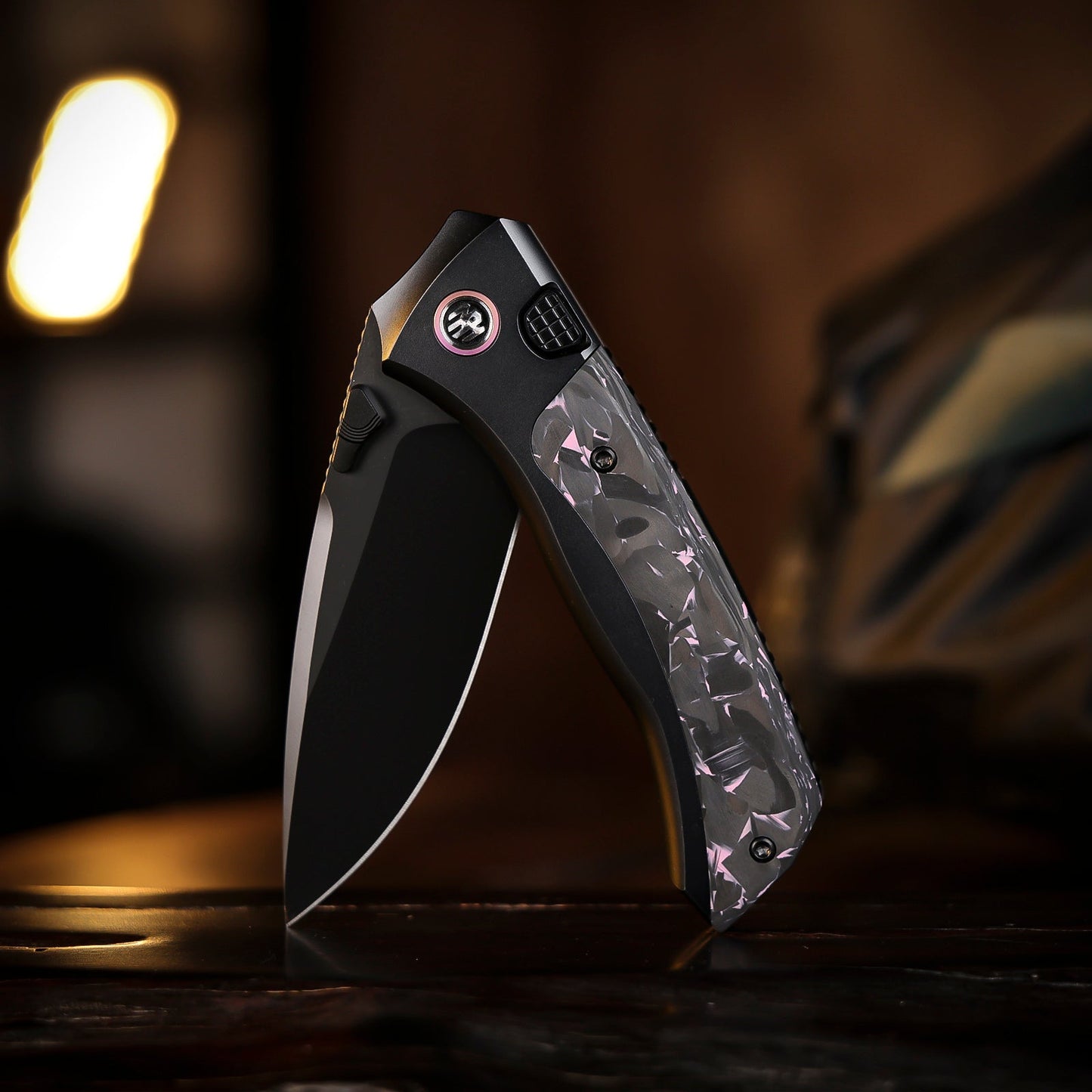 REMETTE RT-Steed Folding Pocket Knife Innovative Button Frame Lock Structure Design M390 DLC Blade Titanium + Carbon Fiber Handle Knives RTWS-BY