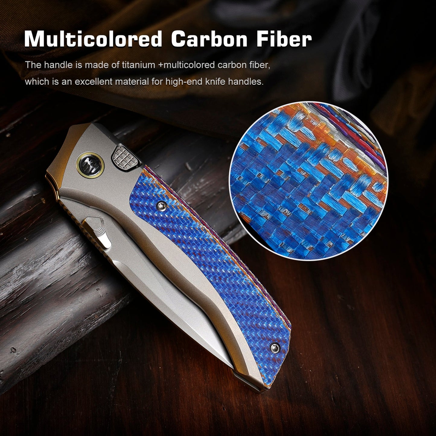 REMETTE RT-Steed Innovative Button Frame Lock M390 Blade Titanium Carbon Fiber Handle Folding Pocket Knife RTWS-TC