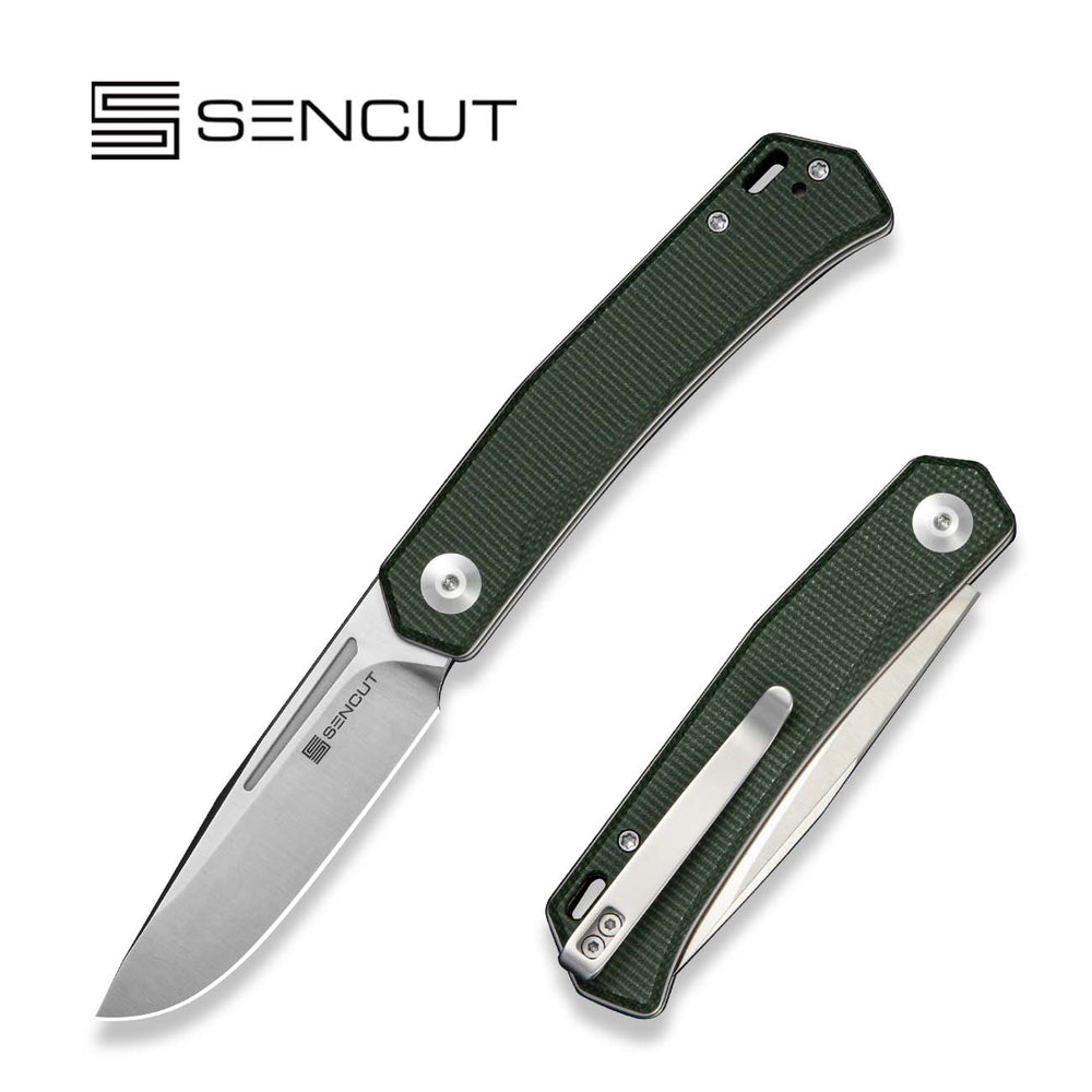 SENCUT Braxx Slip Joint Knife Green Canvas Micarta Handle (3.12" Satin Finished D2 Blade) S25089-2