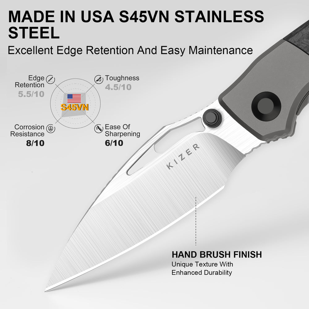 KIZER CUTLERY Shrike | S45VN | Titanium & Carbon Fiber | Front Flipper | Ki3746A1