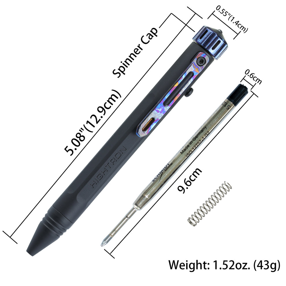 Hightron Vortron Titanium Pen, Black Coated Titanium with Zirconium Damascus Spinner & Clip