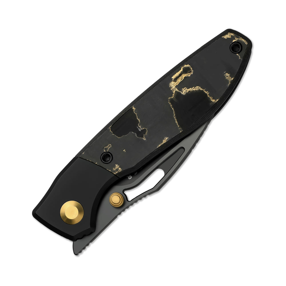 KIZER CUTLERY Shrike | S45VN | Titanium & Fat Carbon Camo Gold | Matte DLC Ultra | Front Flipper | Ki3746A2