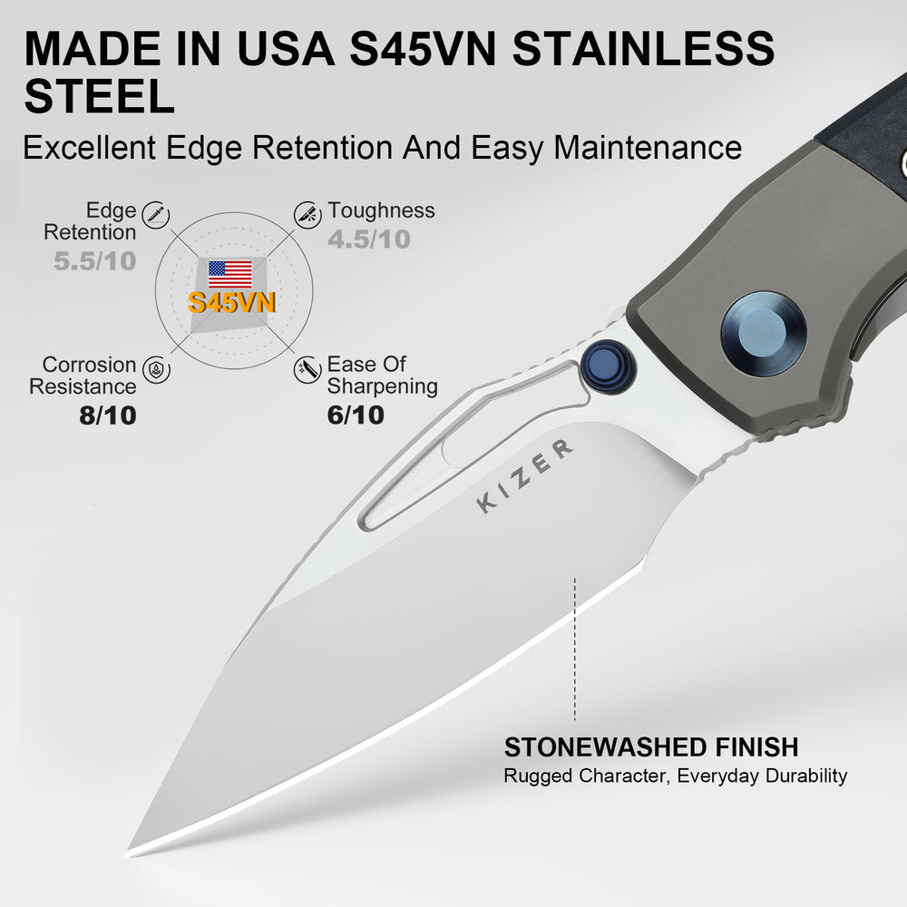 KIZER CUTLERY Shrike | S45VN | Titanium & Richlite | Front Flipper | Ki3746A3