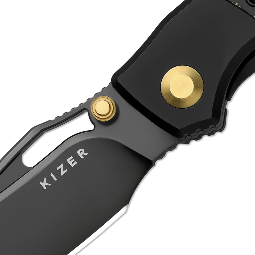 KIZER CUTLERY Shrike | S45VN | Titanium & Fat Carbon Camo Gold | Matte DLC Ultra | Front Flipper | Ki3746A2