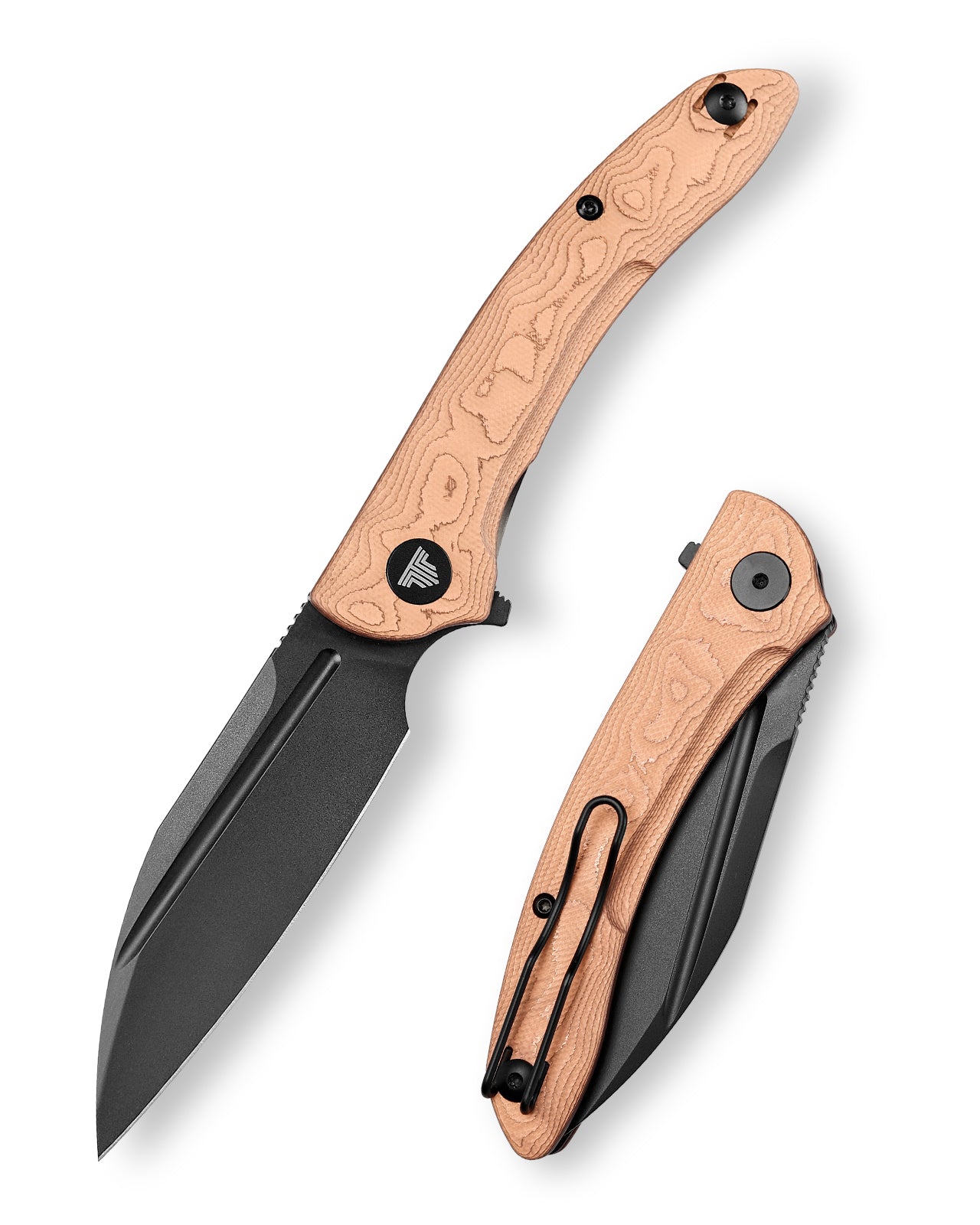 TRIVISA Cuckoo-CU Liner Lock EDC Folding Pocket Knife 3.37'' 14C28N Steel Blade,Copper Foil Handle