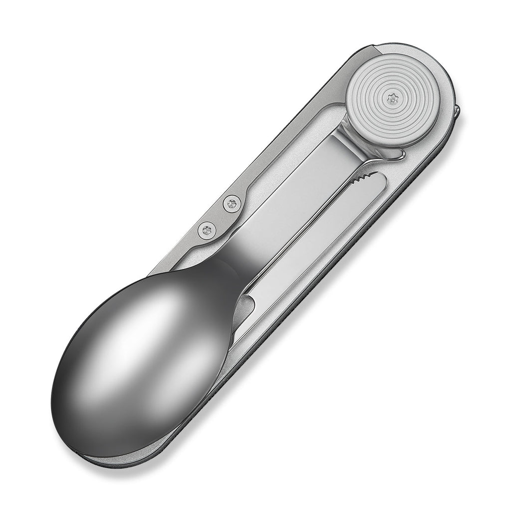 CIVIVI Partake 4-In-1 Multi-Tool Silver Aluminum Handle Stainless Steel Knife, Fork, Spoon & Can Opener C24032C-3, With A Waxed Canvas Pouch