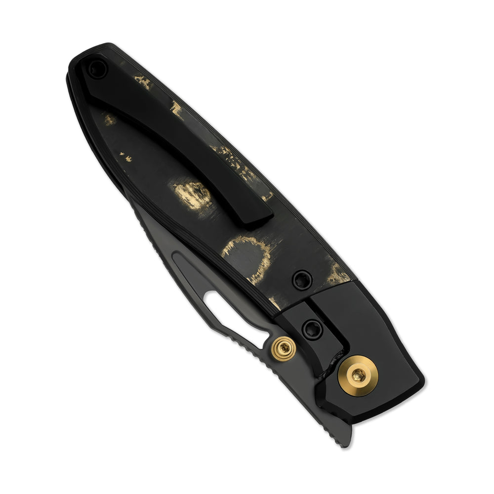 KIZER CUTLERY Shrike | S45VN | Titanium & Fat Carbon Camo Gold | Matte DLC Ultra | Front Flipper | Ki3746A2
