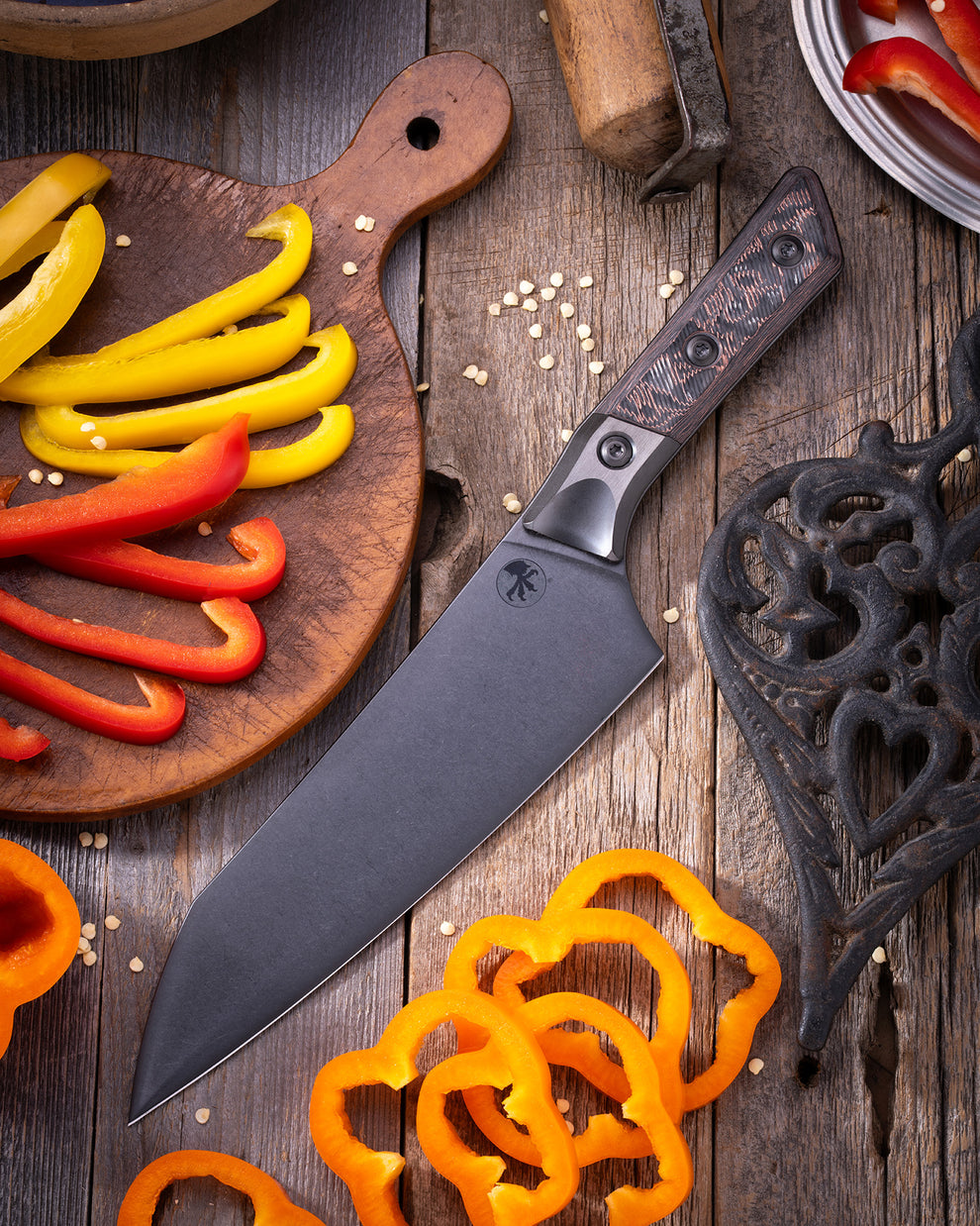 Microtech Gear Chef Knife DLC Standard Bronze Bolster Livewire Kevlar Carbon Fiber Signature Series (3000B-1DLCLWCFS)