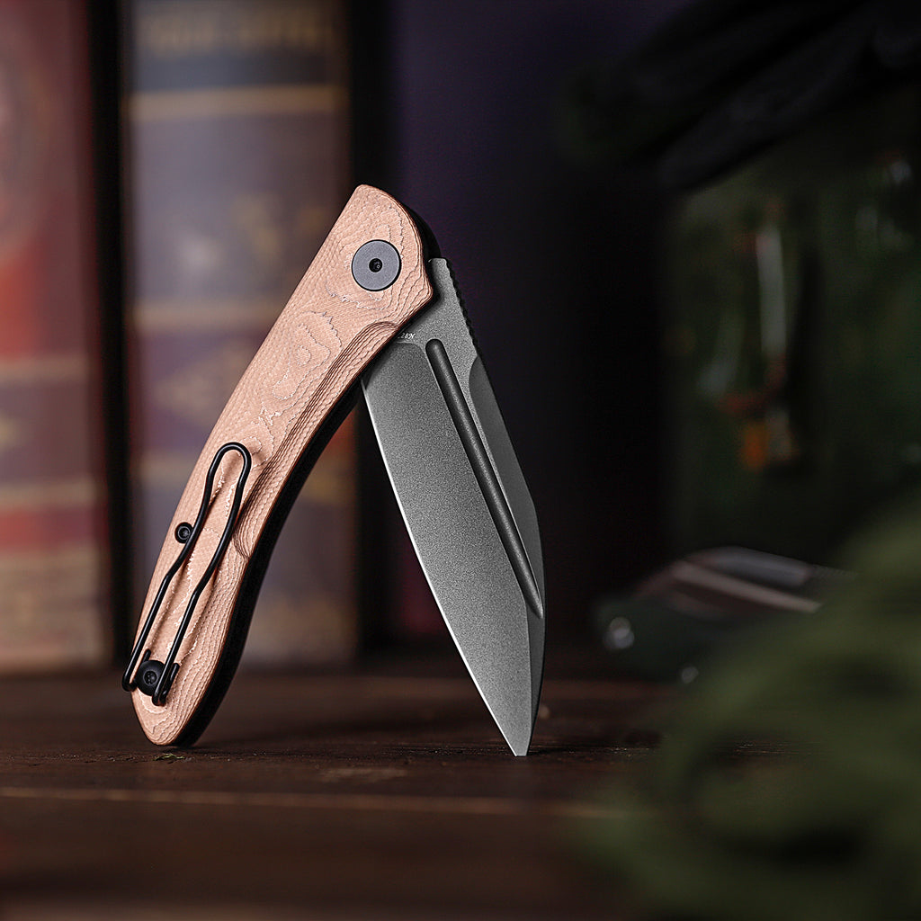 TRIVISA Cuckoo-CU Liner Lock EDC Folding Pocket Knife 3.37'' 14C28N Steel Blade,Copper Foil Handle