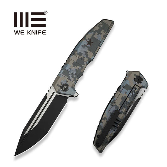 WEKNIFE Breach Flipper Knife Pixel Pattern Titanium Handle (3.85" Black Stonewashed Bohler M390 Blade, Satin Flat) WE25077-3