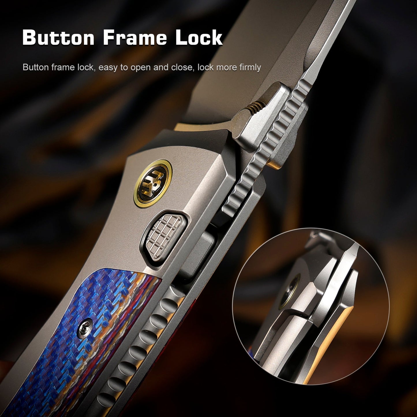 REMETTE RT-Steed Innovative Button Frame Lock M390 Blade Titanium Carbon Fiber Handle Folding Pocket Knife RTWS-TC