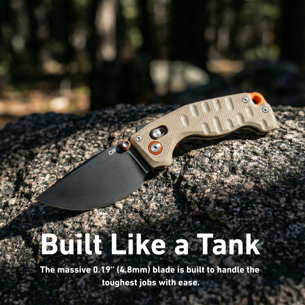 CJRB Doubletap Thumb Stud & Recoil Lock V2 Tatical Knife Desert G10 Handle(3.86'' D2 Black PVD Coating Blade) J1970-BDE