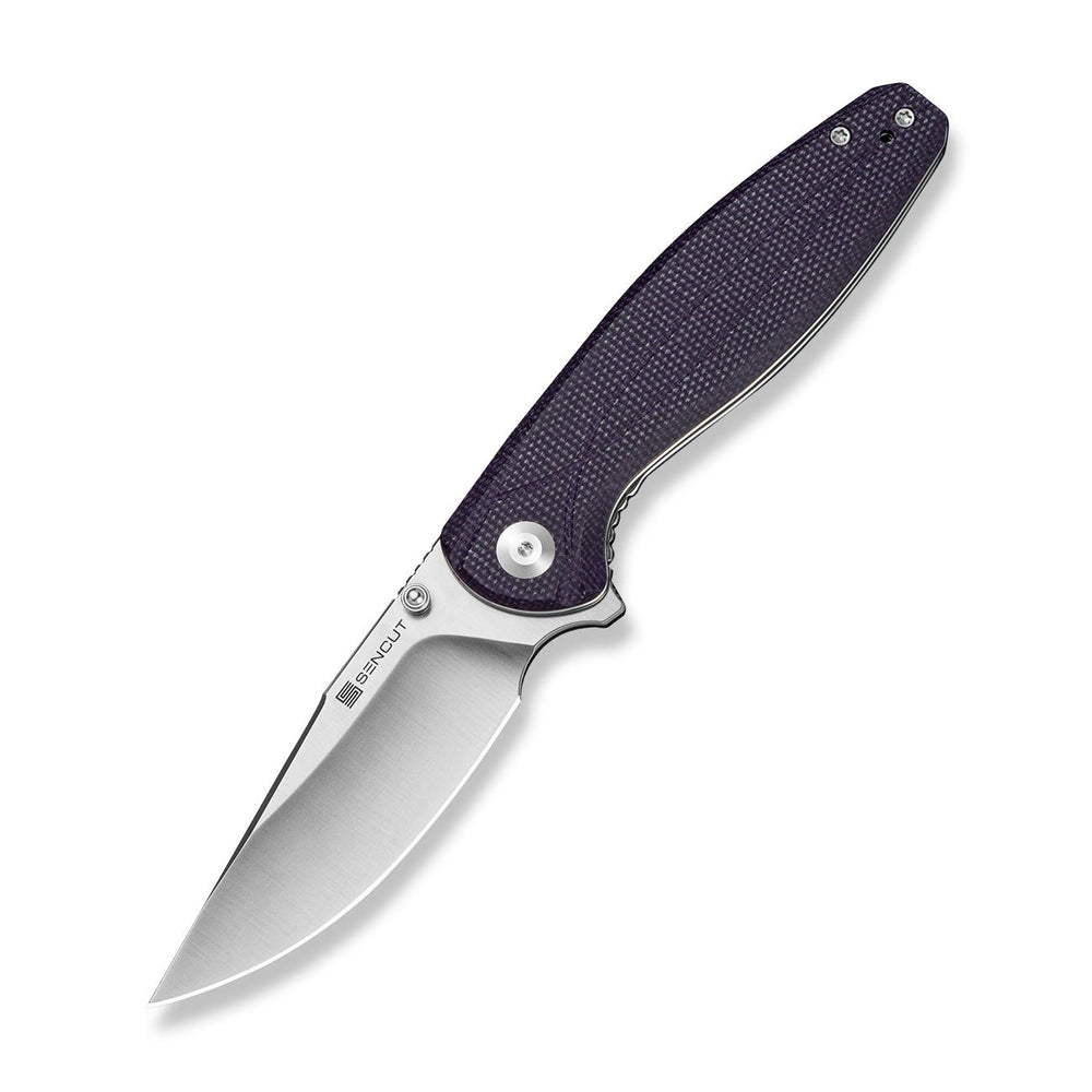 SENCUT Vyrce Flipper & Thumb Stud Knife Purple Canvas Micarta Handle (3.49" Satin Finished D2 Blade) S25104-3