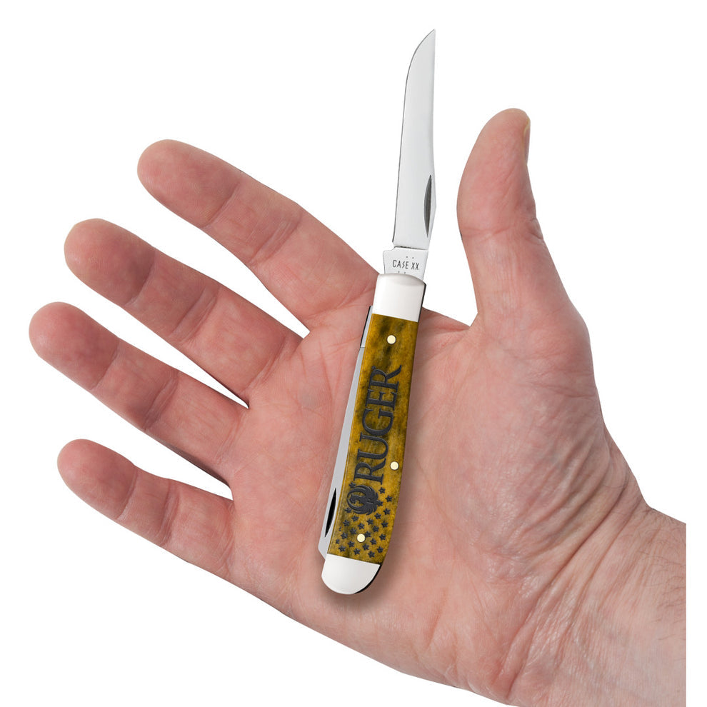 CASE CUTLERY Ruger - Smooth Olive Green Bone Mini Trapper w/ Gift Tin