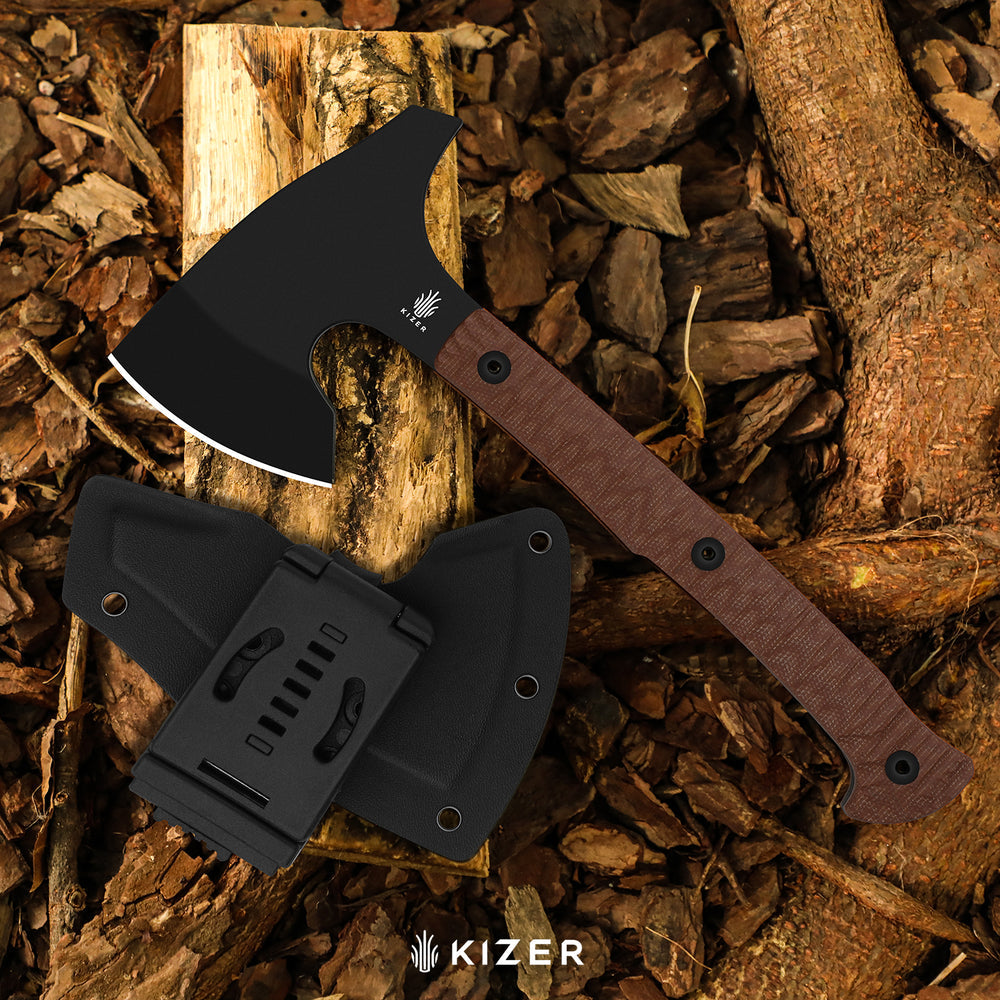 KIZER CUTLERY Urus | Lightweight Axe | 1095 | Black Coating | Micarta | Camping Outdoor Tool | KizerV™ 1073A1