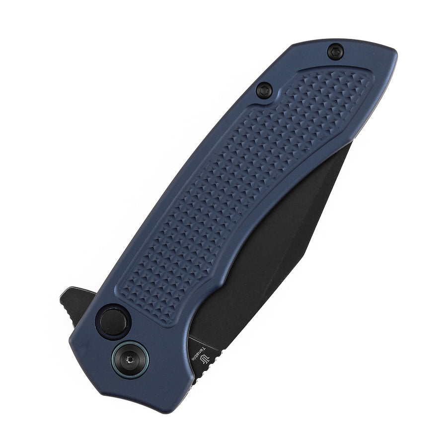 TENABLE KNIVES Entity Button Lock Folding Knife - 3.52'' Blackwash 14C28N Blade| Blue Aluminum Handle| Nalu Knives - B1036F5