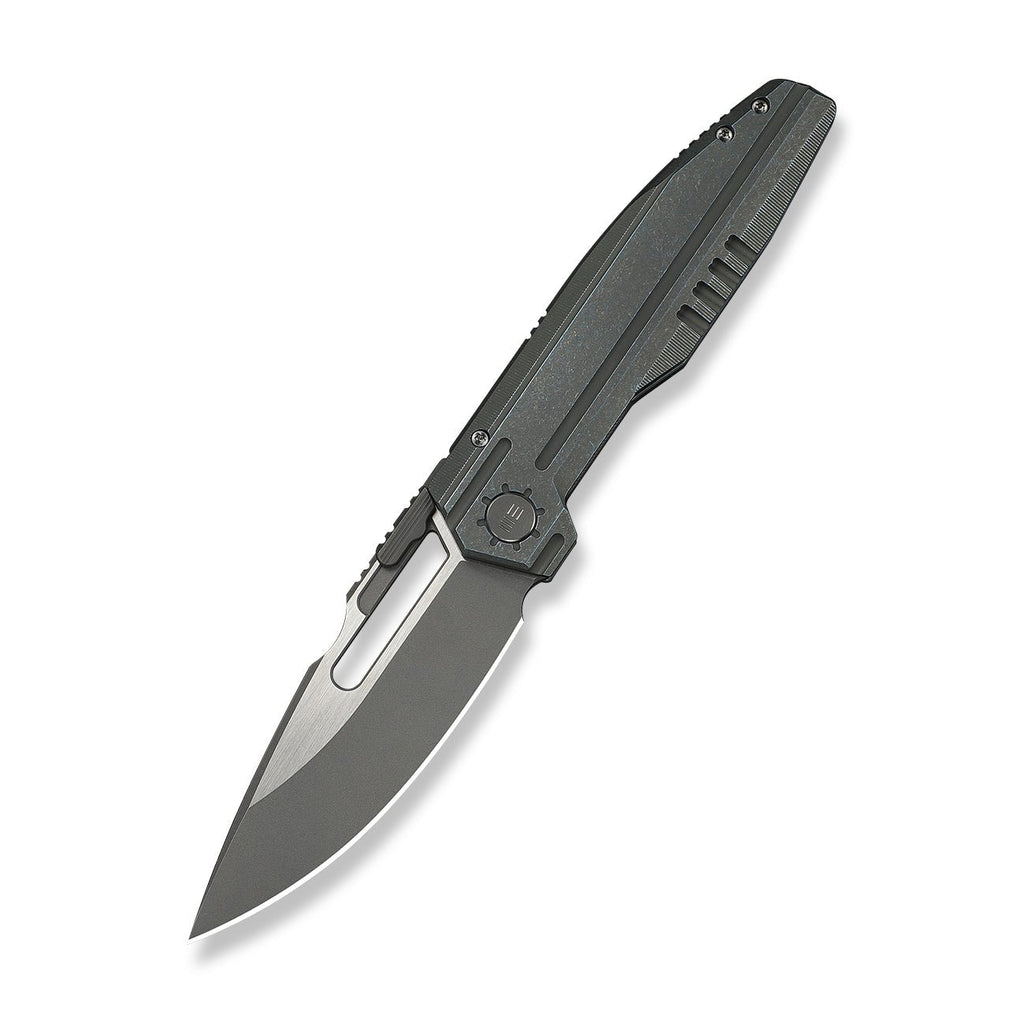 WEKNIFE Reveille Thumb Hole & Thumb Stud Knife Olive Gray Titanium Handle (3.83" Gray Stonewashed Bohler M390 Blade, Satin Flat) WE23057-2