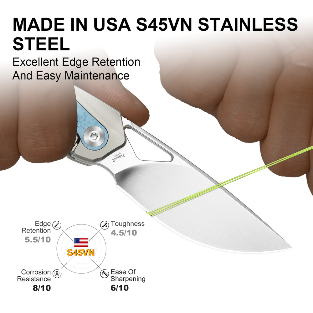 KIZER CUTLERY Topsail | S45VN | Titanium & Crystallized Titanium | Front Flipper | Ki3735A1
