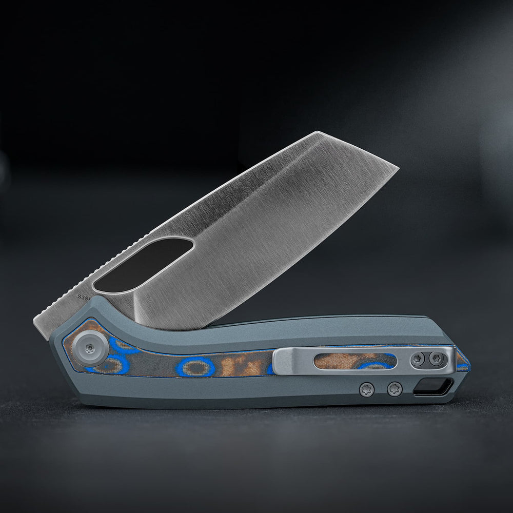 VOSTEED Kroc 329 -Top Liner Lock (3.29" S35VN Blade & Aluminum & Ocean Micarta Handle) - A1813
