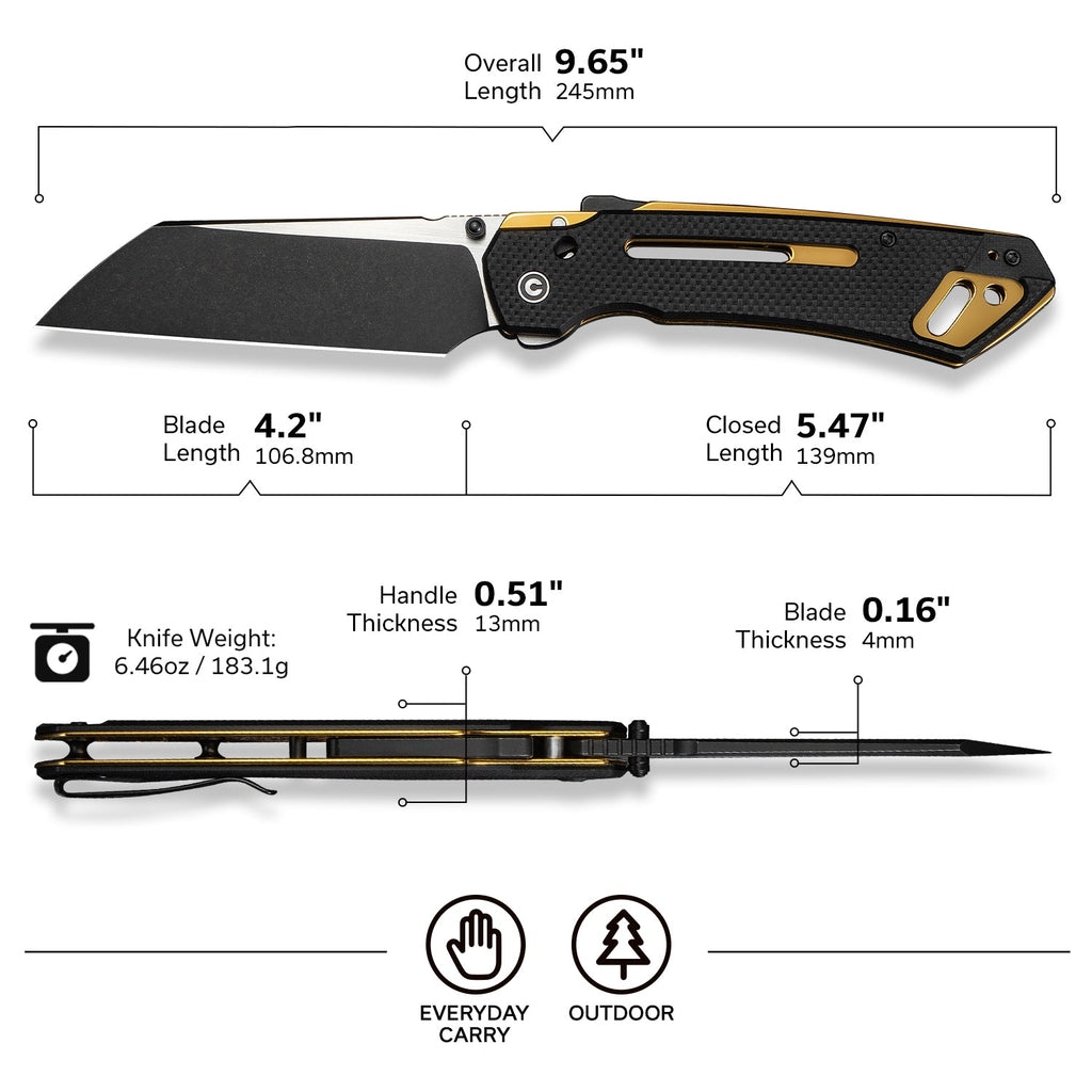 CIVIVI Buster FG Thumb Stud & Superlock Knife G10 Handle (4.2" Nitro-V Blade) C24052-1