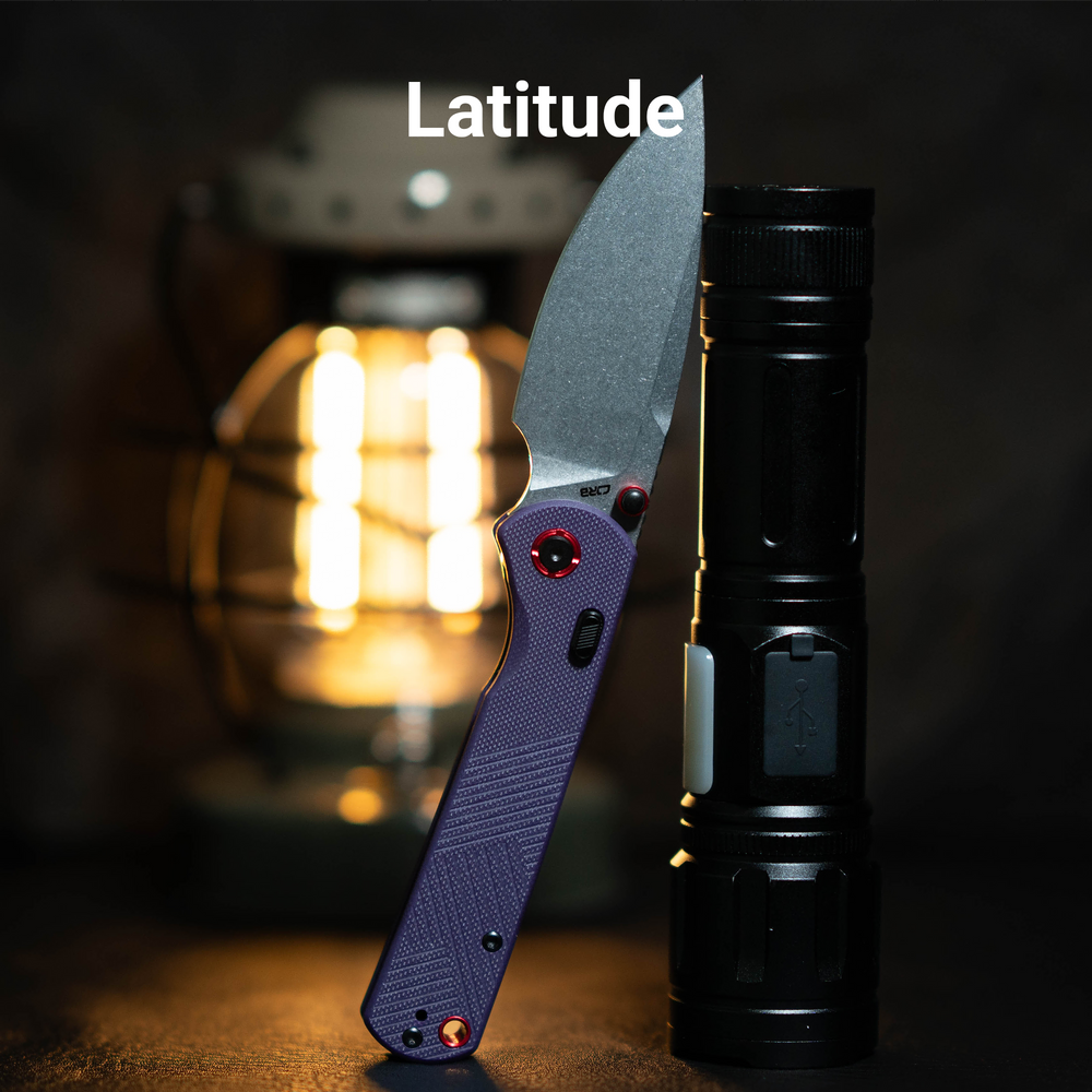 CJRB Latitude Thumb Stud & Top Liner Lock EDC Knife Purple CNC G10 Textured Handle(3.47'' AR-RPM9 Steel Stone Wash Blade) J1975-PU