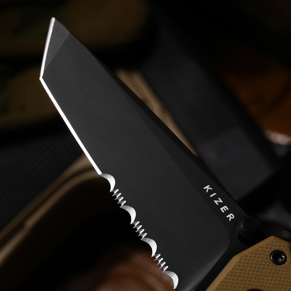 KIZER CUTLERY Aegis T | Serrated AEB-L Blade | G10 | Rescue Hook & Glass Breaker