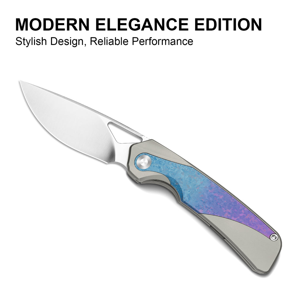 KIZER CUTLERY Topsail | S45VN | Titanium & Crystallized Titanium | Front Flipper | Ki3735A1