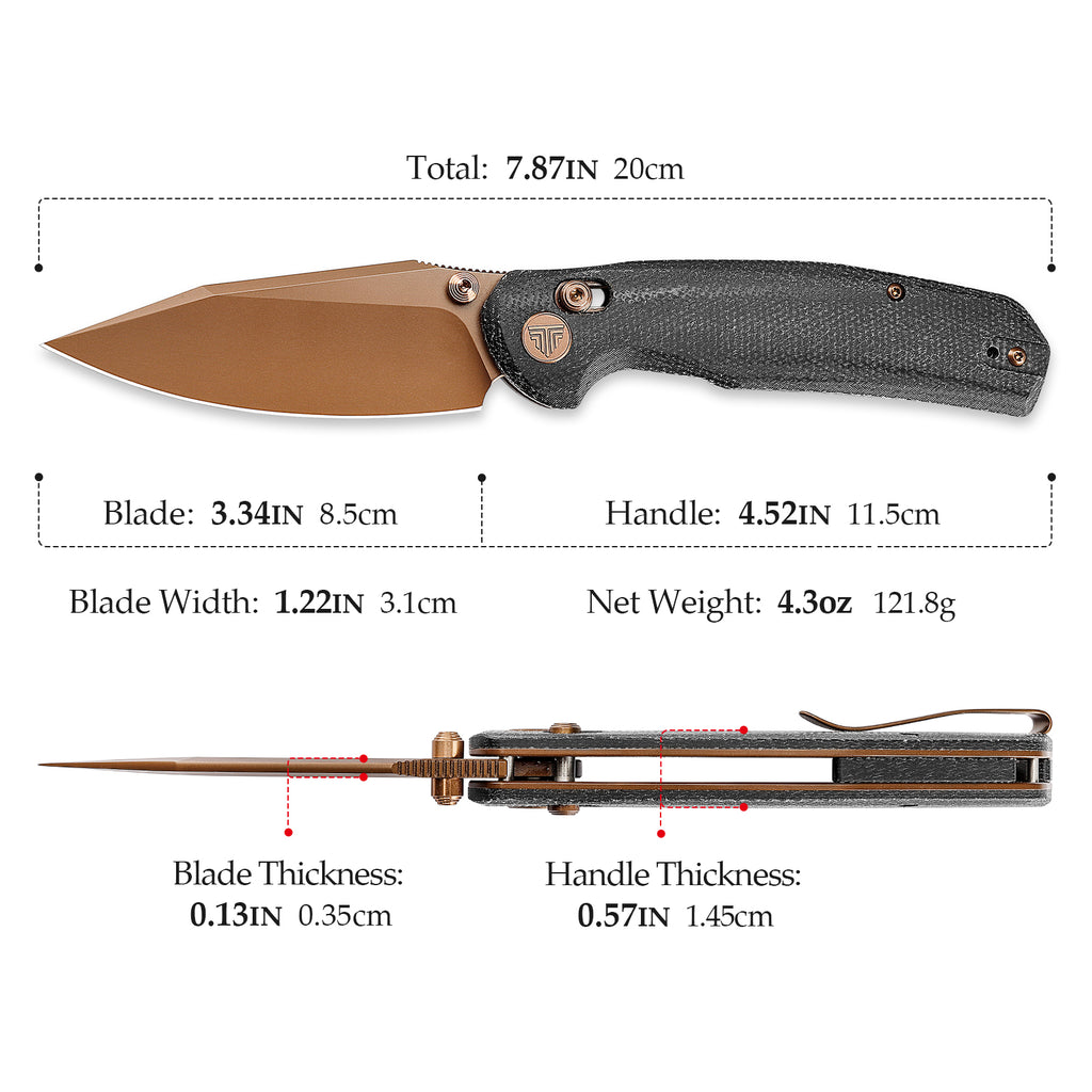 TRIVISA Hornet-BM Crossbar Lock EDC Folding Pocket Knife,3.34" 14C28N Steel Blade,Micarta Handle
