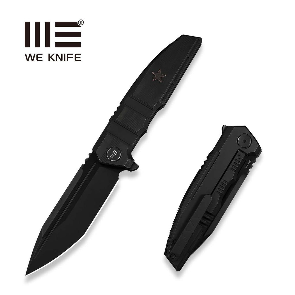 WEKNIFE Breach Flipper Knife Black Titanium Handle (3.85" Black Stonewashed Bevels, Black Brushed Flats Bohler M390 Blade) WE25077-2