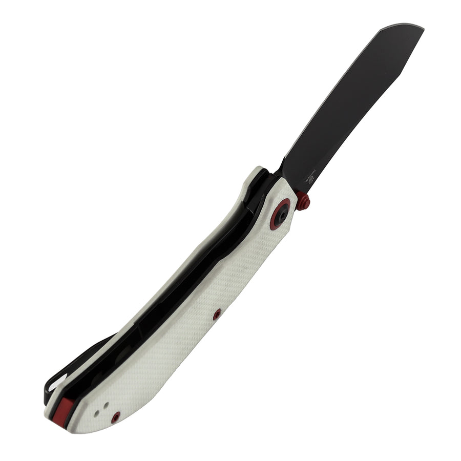 Tenable Tipper Folding Knife | 3.39'' Blackwash Nitro V Blade | White G10 Handle | Edgy Bladeworks Design | B1079A4