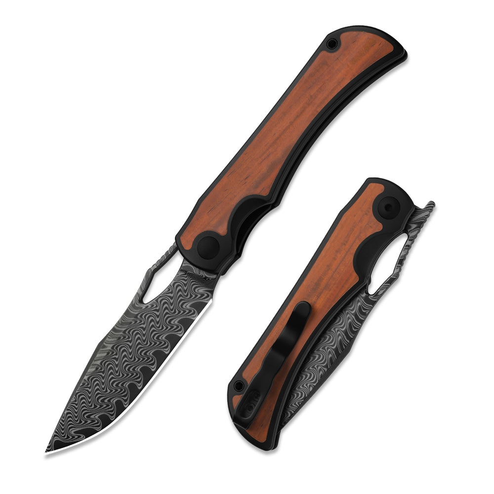 KIZER CUTLERY Allure | Acid Washed Damascus | Titanium & Panama Rosewood