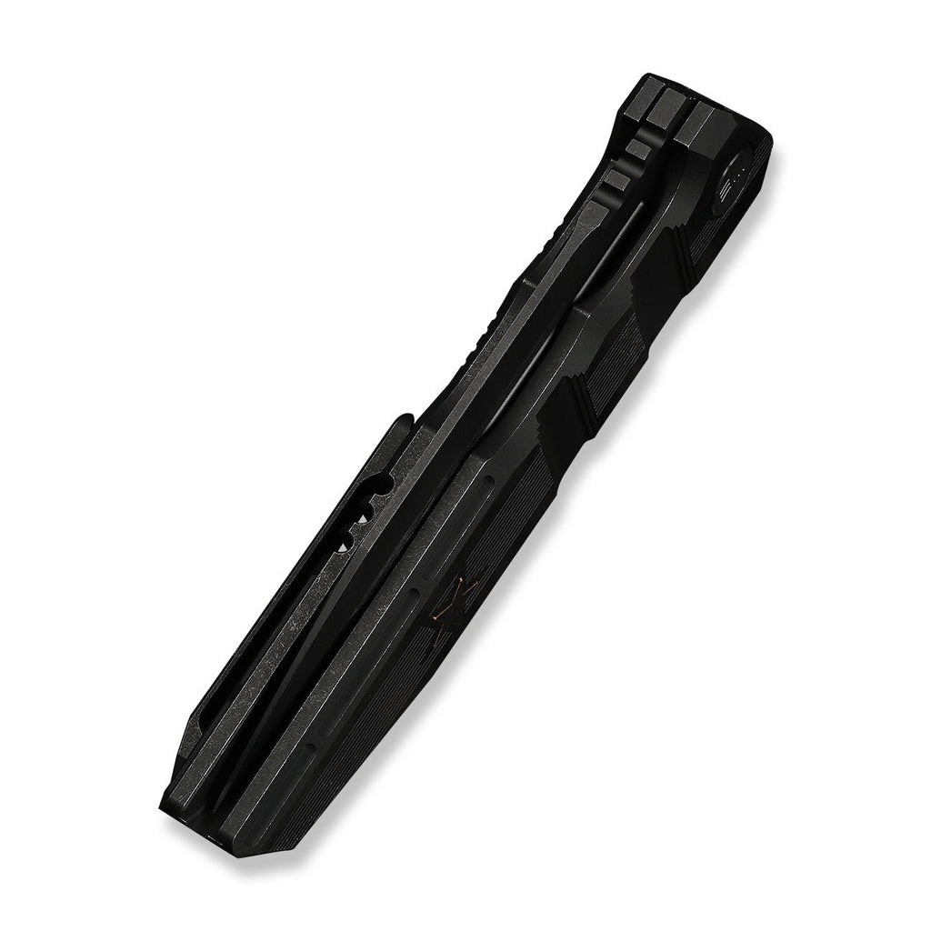 WEKNIFE Breach Flipper Knife Black Titanium Handle (3.85" Black Stonewashed Bevels, Black Brushed Flats Bohler M390 Blade) WE25077-2