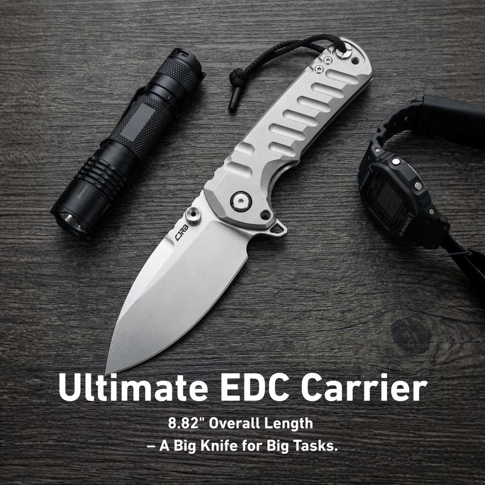 CJRB Tundra Flipper &Thumb Stud & Locking Pin & Frame Lock Tatical Knife Titanium Handle (3.78'' Stone Wash CPM S35VN Blade) J1966G-GY (Limited Edition)