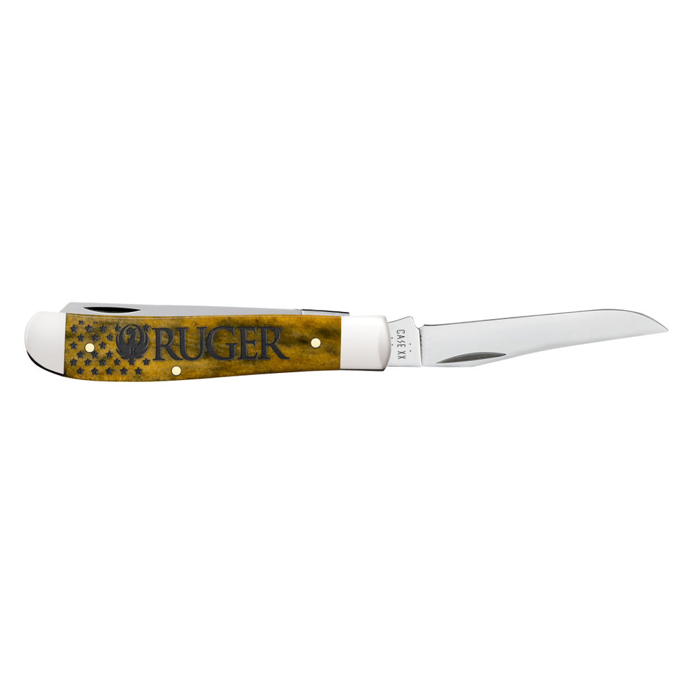 CASE CUTLERY Ruger - Smooth Olive Green Bone Mini Trapper w/ Gift Tin
