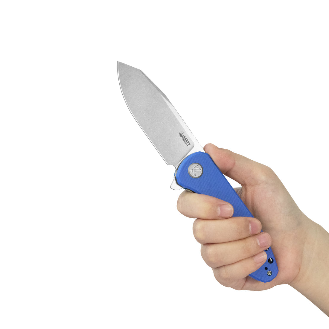 KUBEY Master Chief Outdoor Folding Pocket Knife Blue G10 Handle 3.43" Beadblast 14C28N KU358M