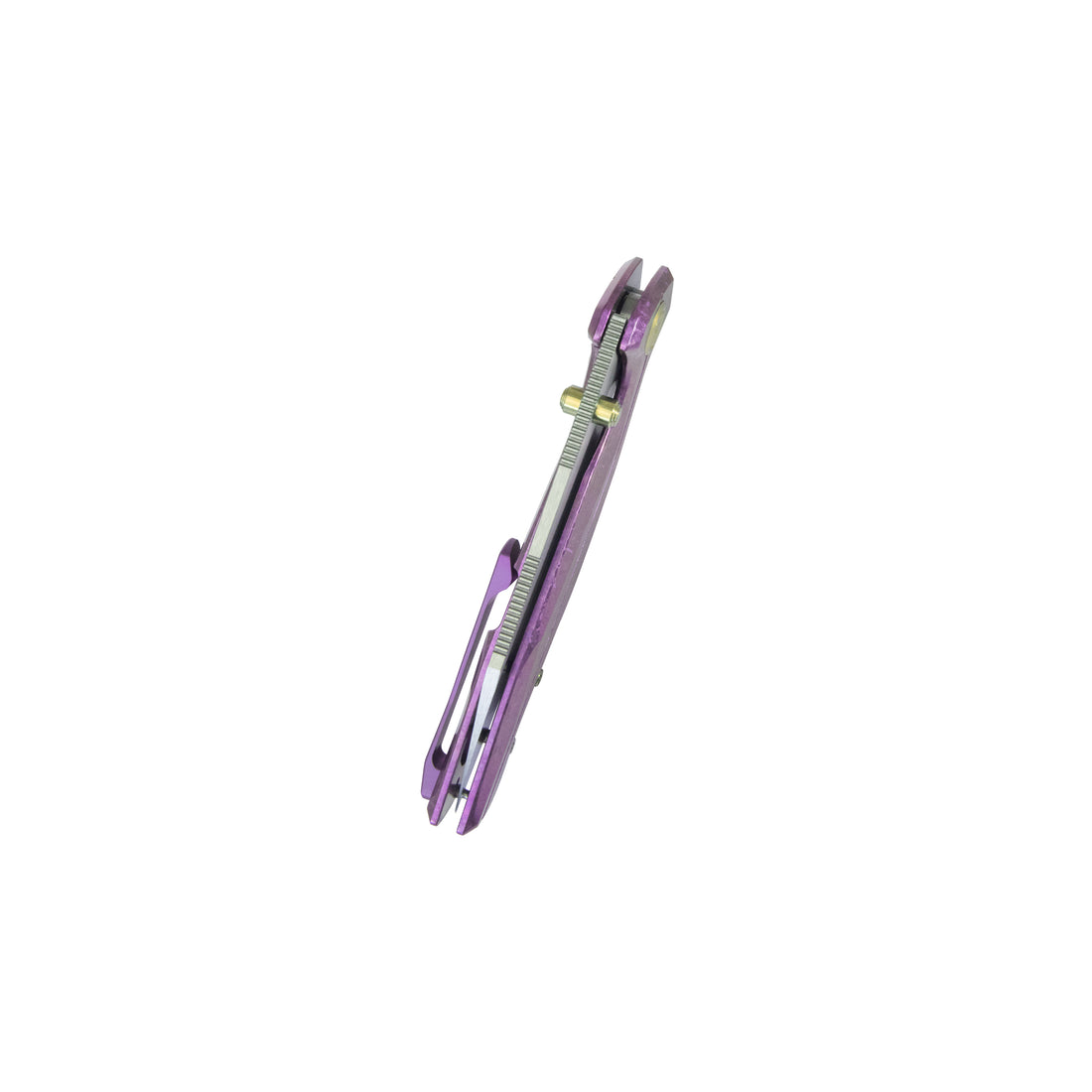 KB Nova Reverse Tanto Frame Locking Folding Knife Purple Crystallized Titanium Handle 3.66" Belt Satin M390 Blade KB495F