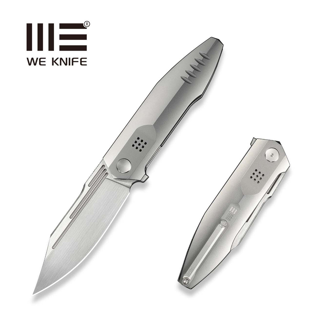 WEKNIFE Flight Line Flipper Knife Polished Bead Blasted Titanium Handle (3.81" Hand Rubbed Satin Bohler M390 Blade) WE23089-3