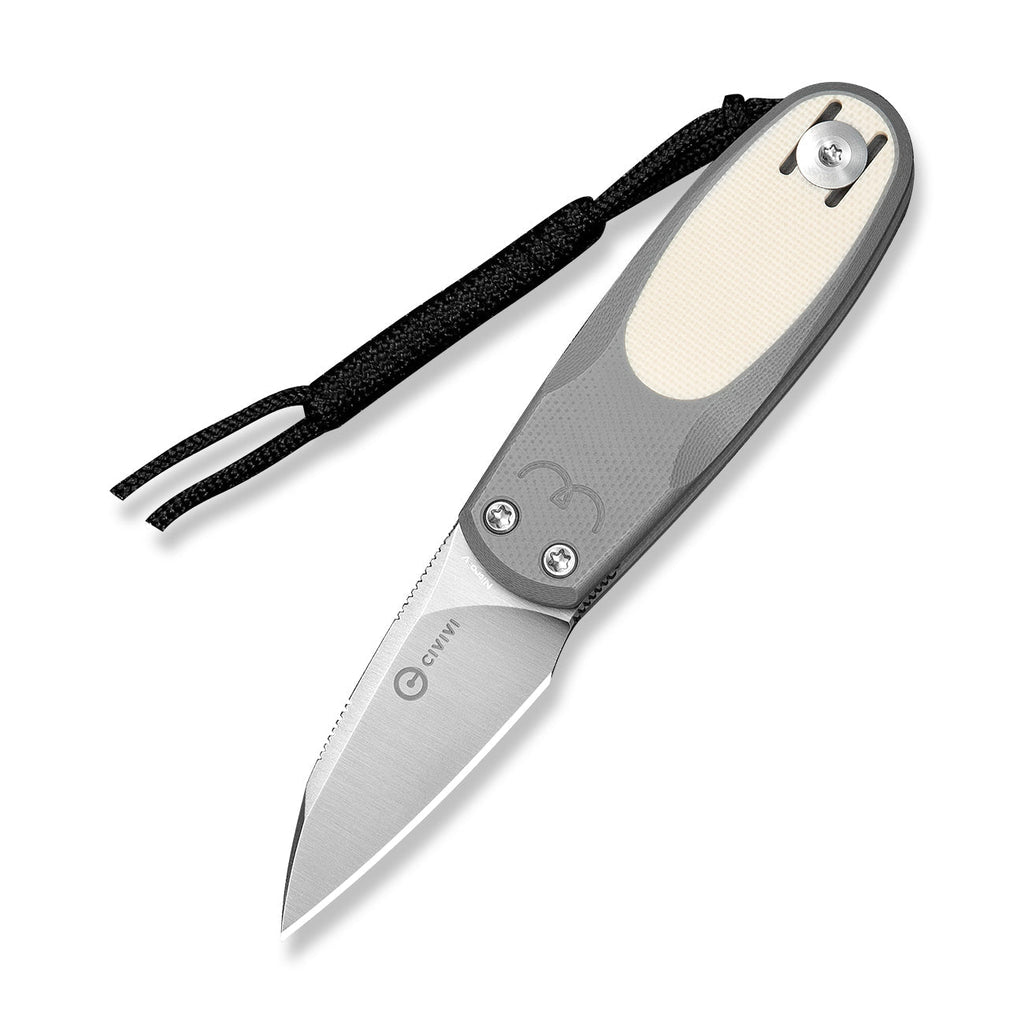 CIVIVI Purr Flipper & Slip Joint Knife Gray & Ivory G10 Handle (1.83" Satin Finished Nitro-V Blade) C25054-1, With 1PC Black Lanyard