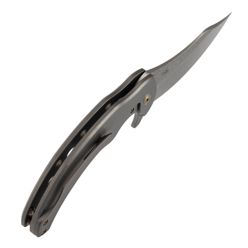 KANSEPT Gilgamesh Flipper Bronze Anodized Titanium with Holes Handle ( 3.75" Damascus Blade) Andreas Goltz Designed- K1128A5