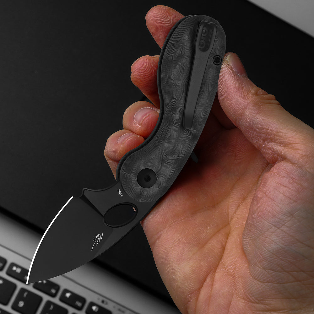 KIZER CUTLERY Microbe™ | 5Th Pocket Knife | Kizer Button Liner Lock™ | Fat Carbon Black Dune Handle | KizerB™ 2742A3