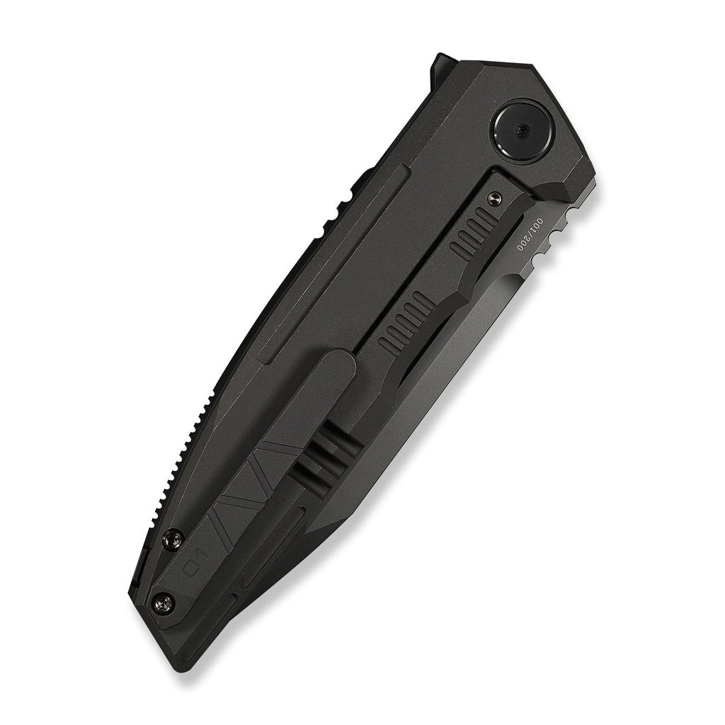 WEKNIFE Breach Flipper Knife Charcoal Gray Titanium Handle (3.85" Dark Gray Stonewashed Bohler M390 Blade) WE25077-1