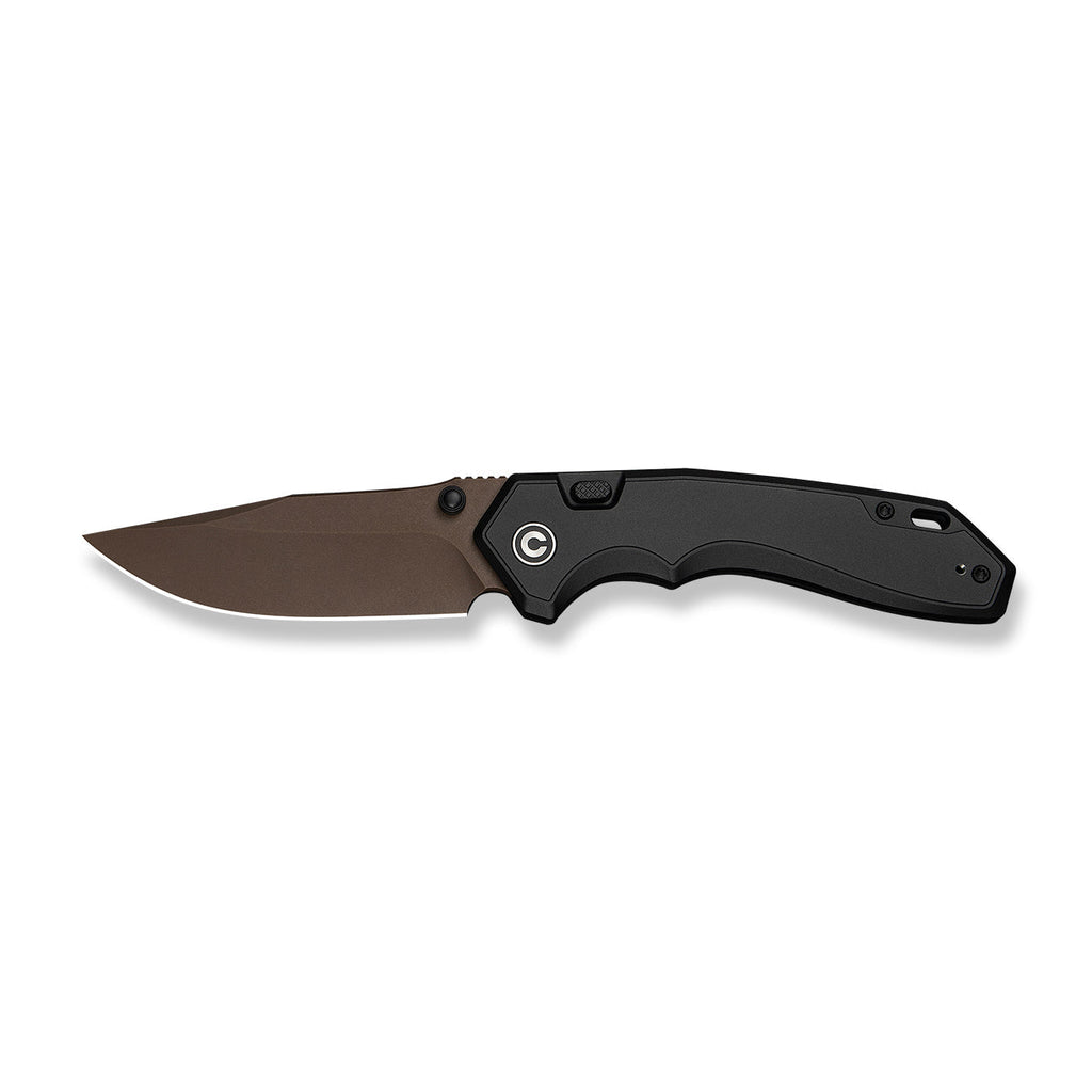CIVIVI ELITE Brova Thumb Stud & Top Liner Lock Knife Black Aluminum Handle (3.41" Dark Brown Stonewashed CPM S35VN Blade) CE25093-2