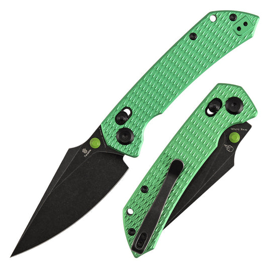 TENABLE KNIVES Fenrir Cross Bar Lock Folding Knife| 3.48'' Blackwash Nitro-V Blade | Green Anodized Aluminum with Diamond Patter Handle | Sparrow Knife Design| T1034V16