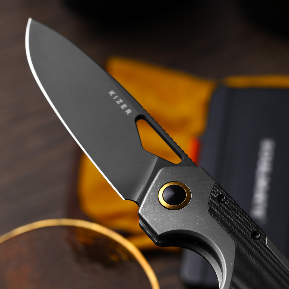 KIZER CUTLERY Serpentine | Elmax | Titanium & Micarta | Matte DLC Ultra