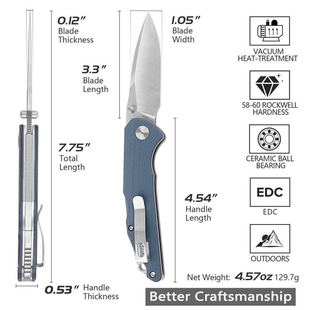 TRIVISA Arae-03G Back Lock EDC Folding Knfe,3.3" 14C28N Steel blade,G10 Handle