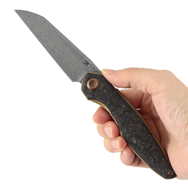 Kansept Halide | Liner Lock | Shred Carbon Fiber | 3.2" Damascus Blade | James Arnold Design | K1136A6